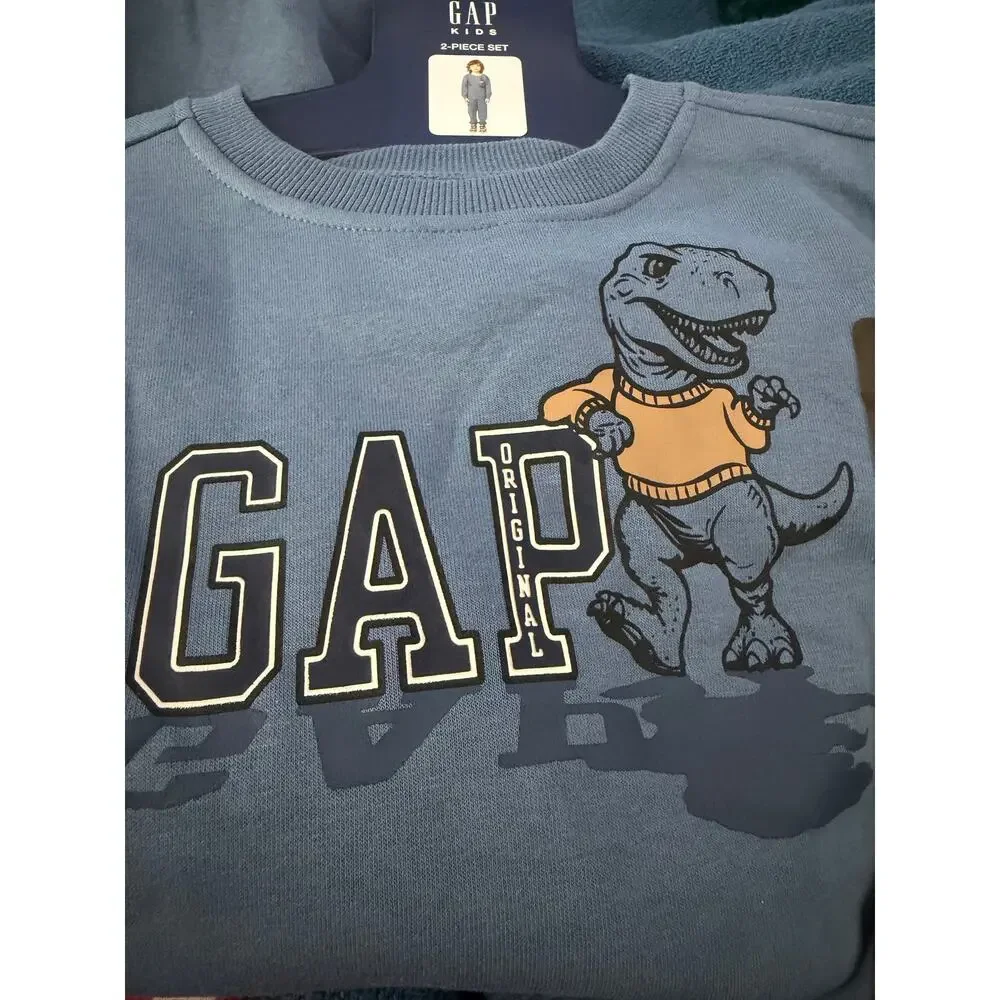 NWT Gap Boys Blue Dinosaur Fleece 2 Piece Sweatshirt Sweatpant Set Size 3T